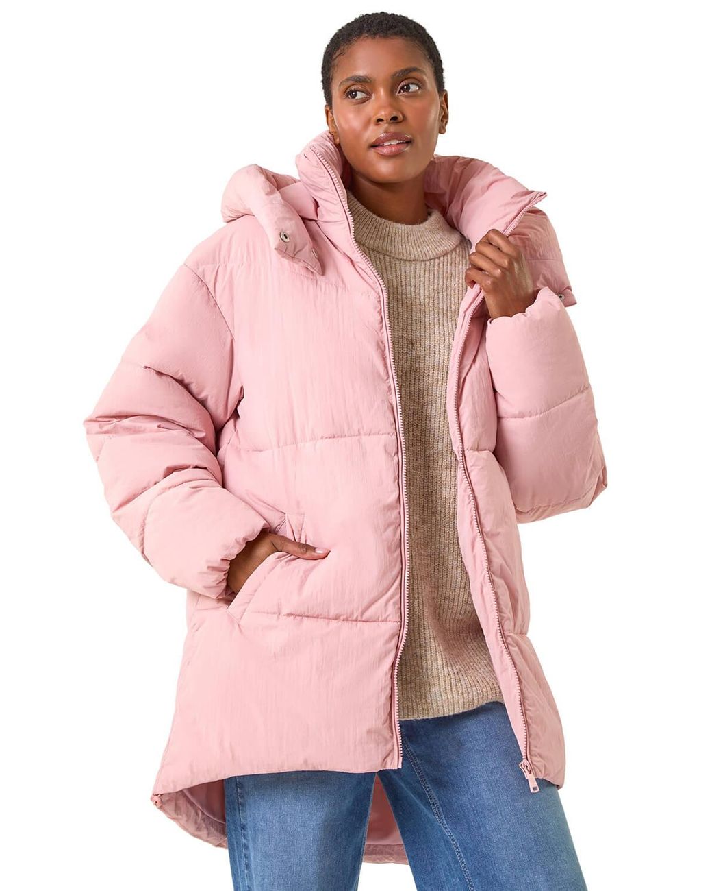 Roman Pink Oversized Padded Hooded Coat