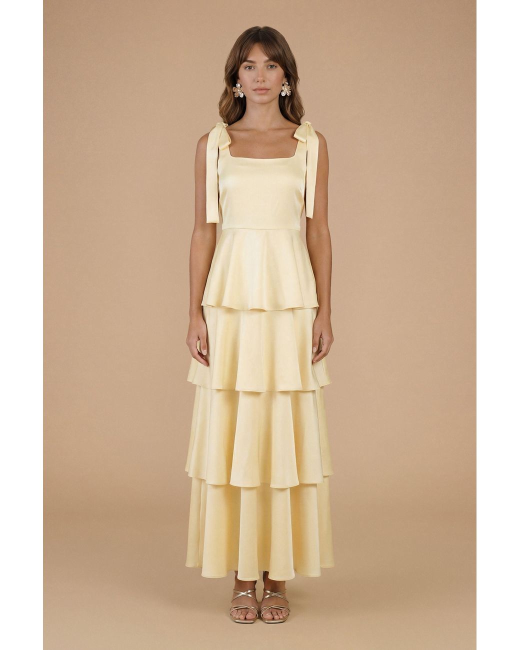 Oasis Natural Satin Tie Shoulder Bridesmaid Maxi Dress