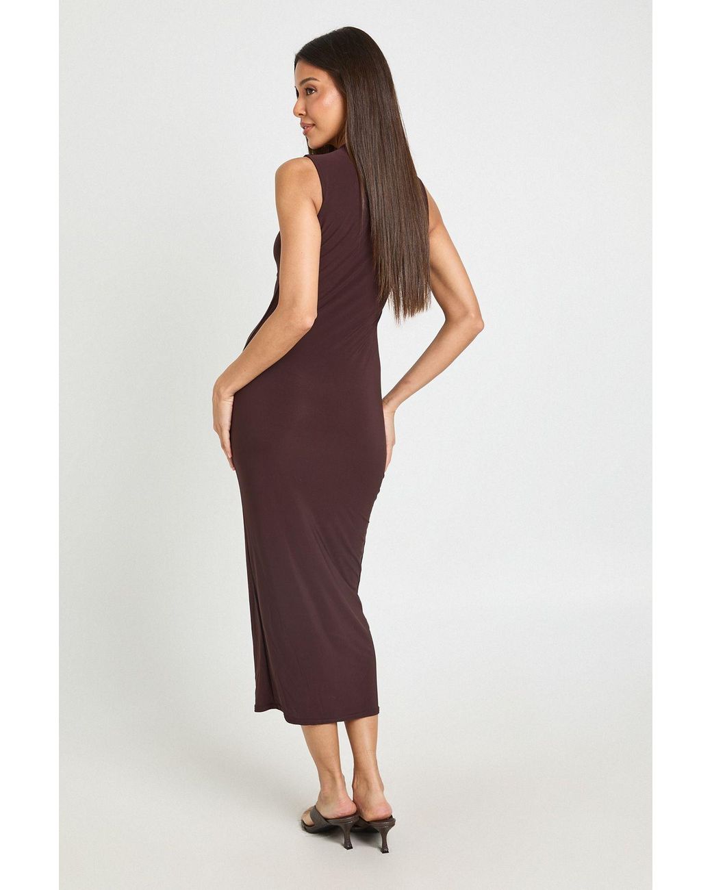 Boohoo Red Double Layer Slinky Beaded Cut Out Detail Ruched Midaxi Dress