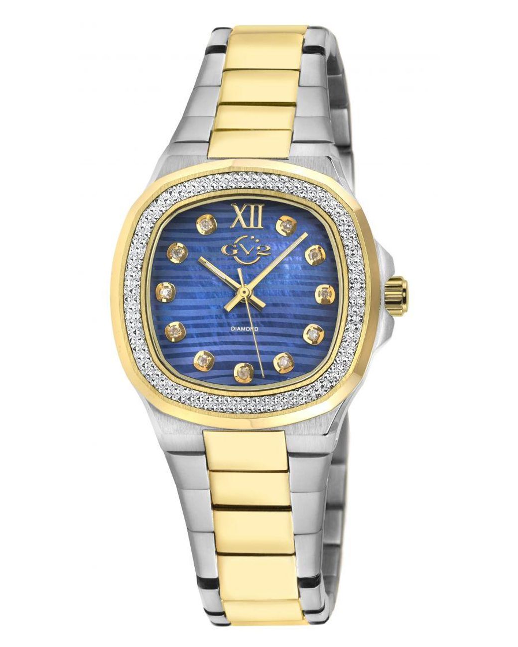 Gv2 Metallic Potente Lady Mop Dial, 316L Stainless Steel Two Toned Ipyg Diamond Swiss Quartz Watch