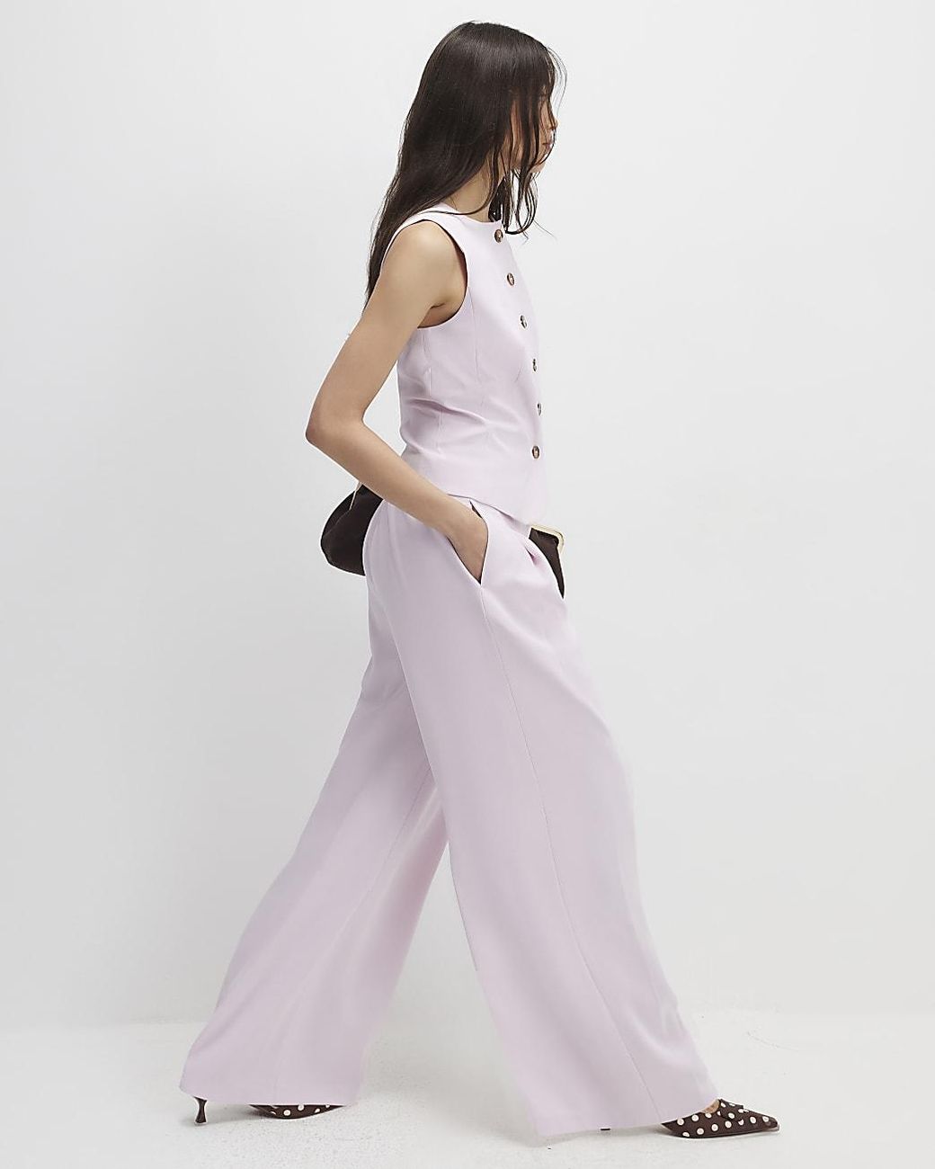 River Island Pink Wide Leg Trousers Dart Detail