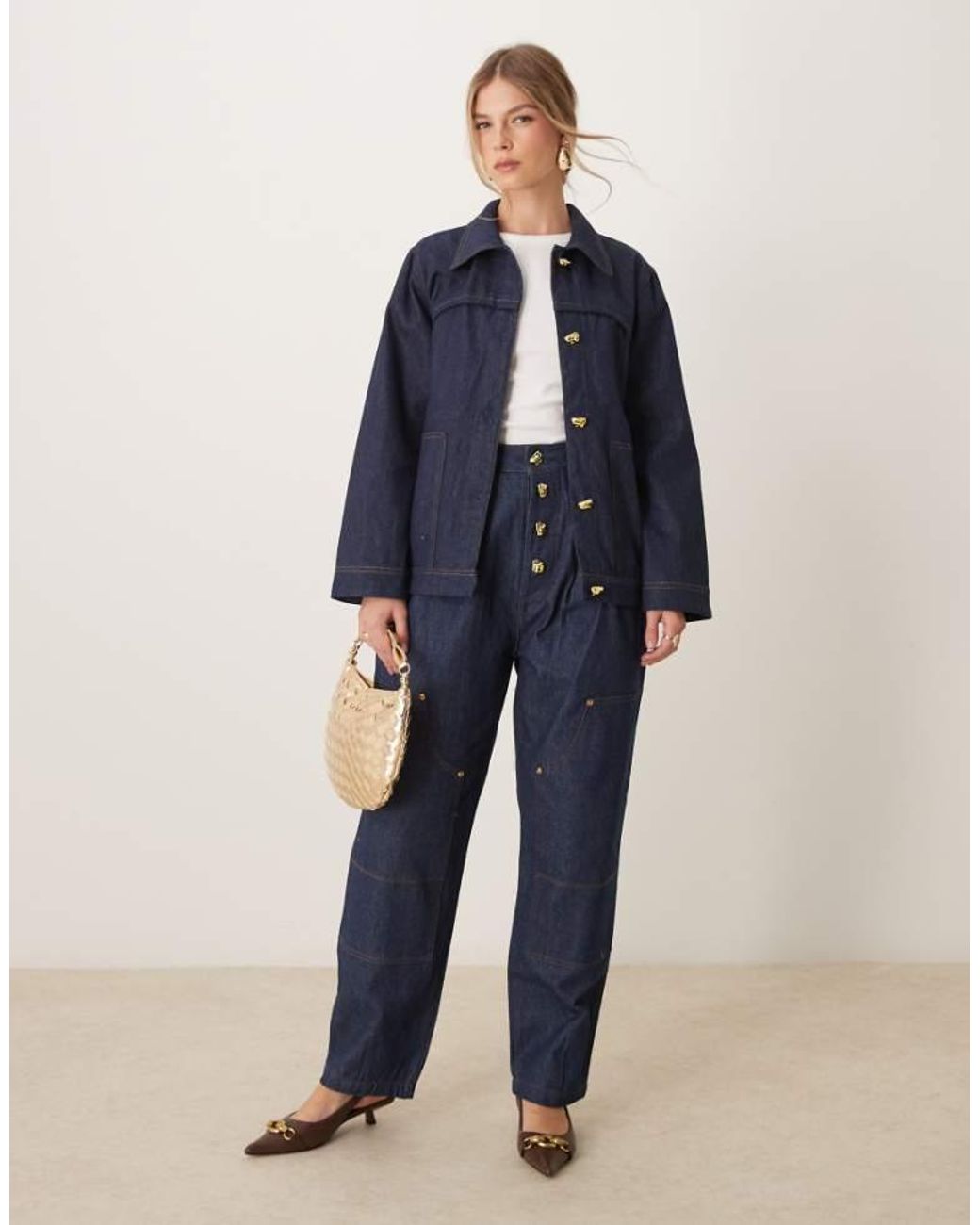 Ghospell Blue High Waisted Denim Jeans Co-Ord
