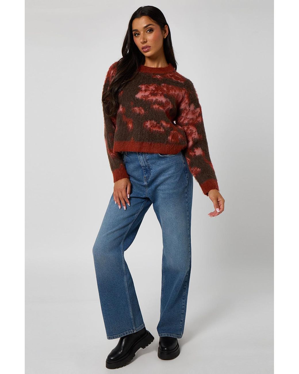 Urban Bliss Blue Brushed Yarn Abstract Print Jumper