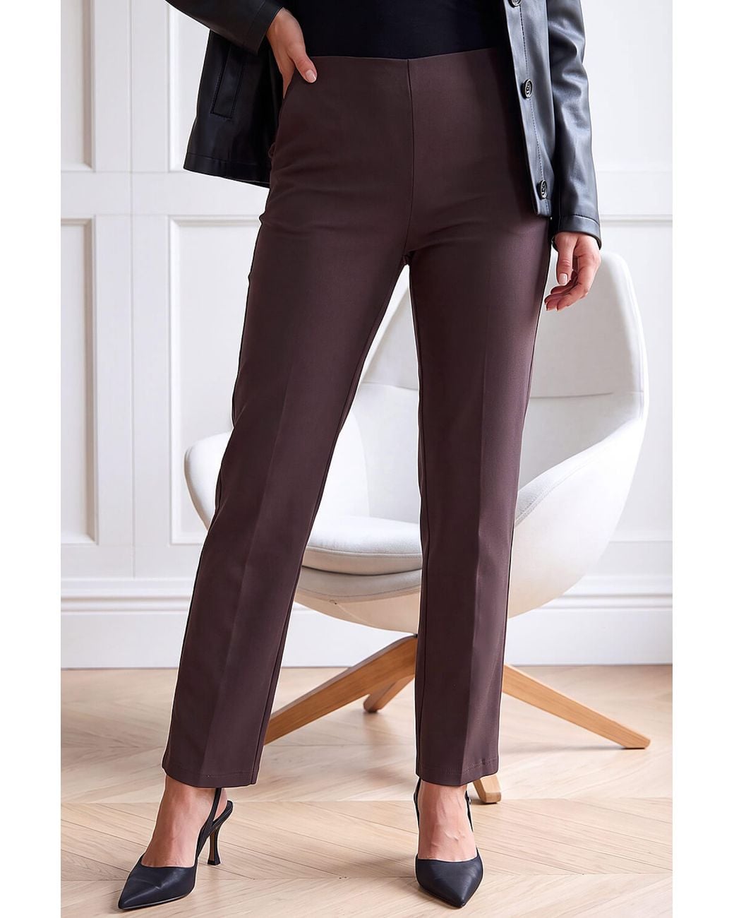 Roman Brown Petite Premium Stretch Trouser