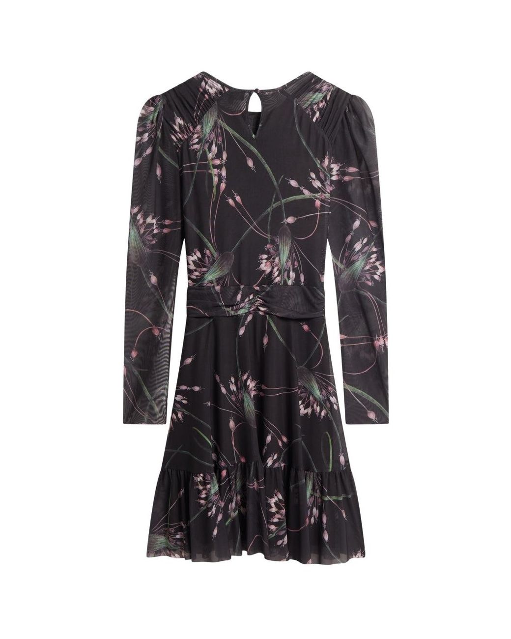 Ted Baker Black Sannde Gathered Shoulder Mesh Mini Dress