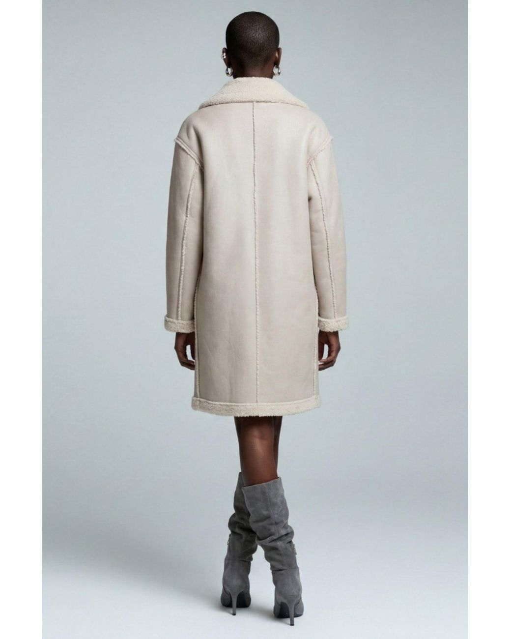 Elle Gray Morgan Double-Breasted Faux-Shearling Coat