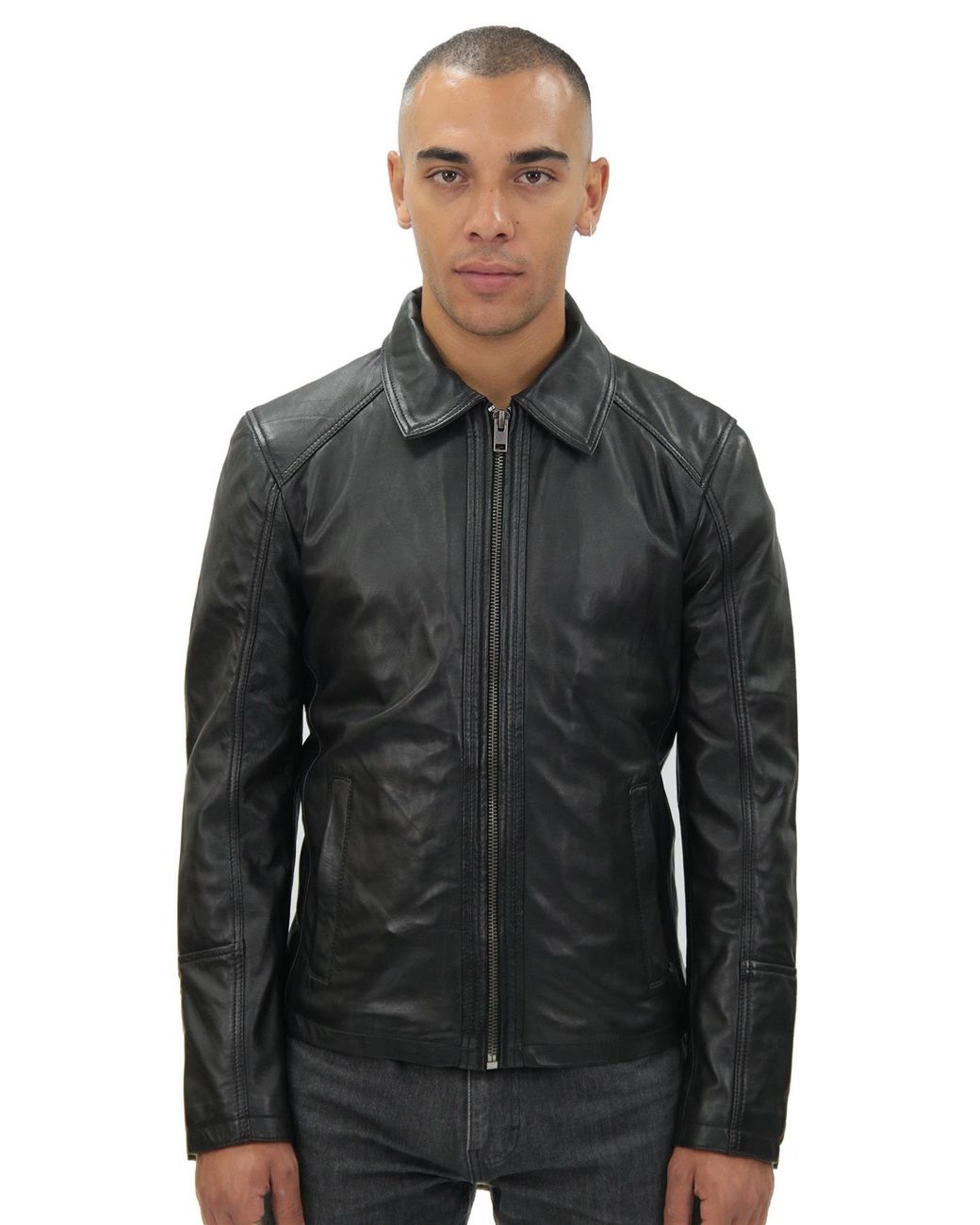 Infinity Leather Black Smart Classic Harrington Jacket-New York for men