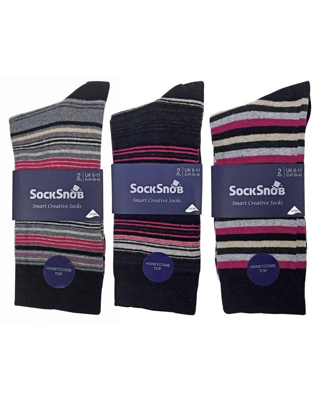 Sock Snob Red 6 Pack Colourful Striped Patterned Dress Cotton Socks for men