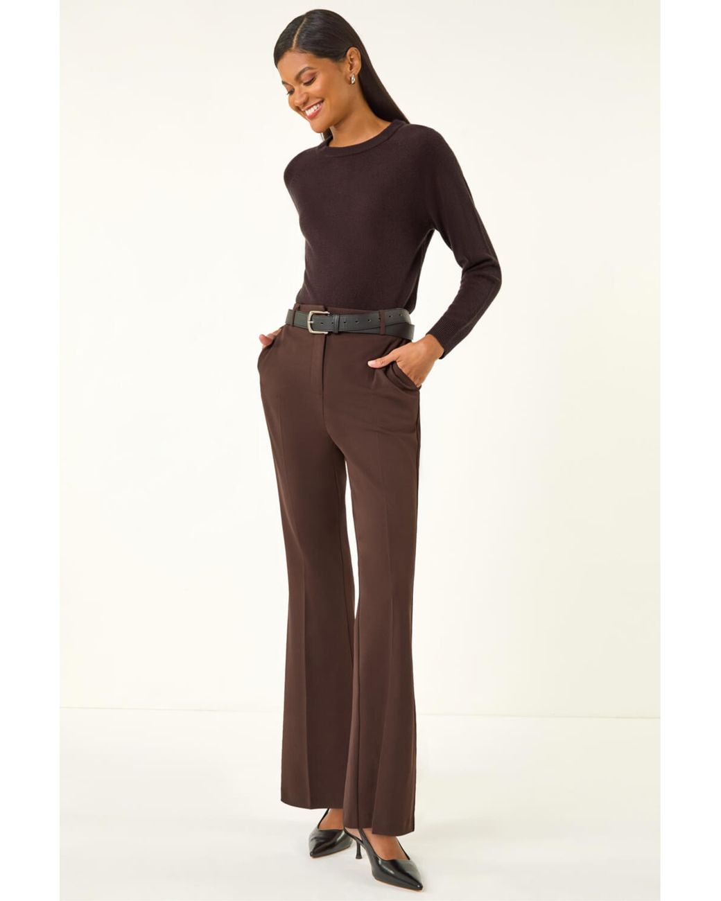 Roman Brown Bootcut Leg Stretch Trousers
