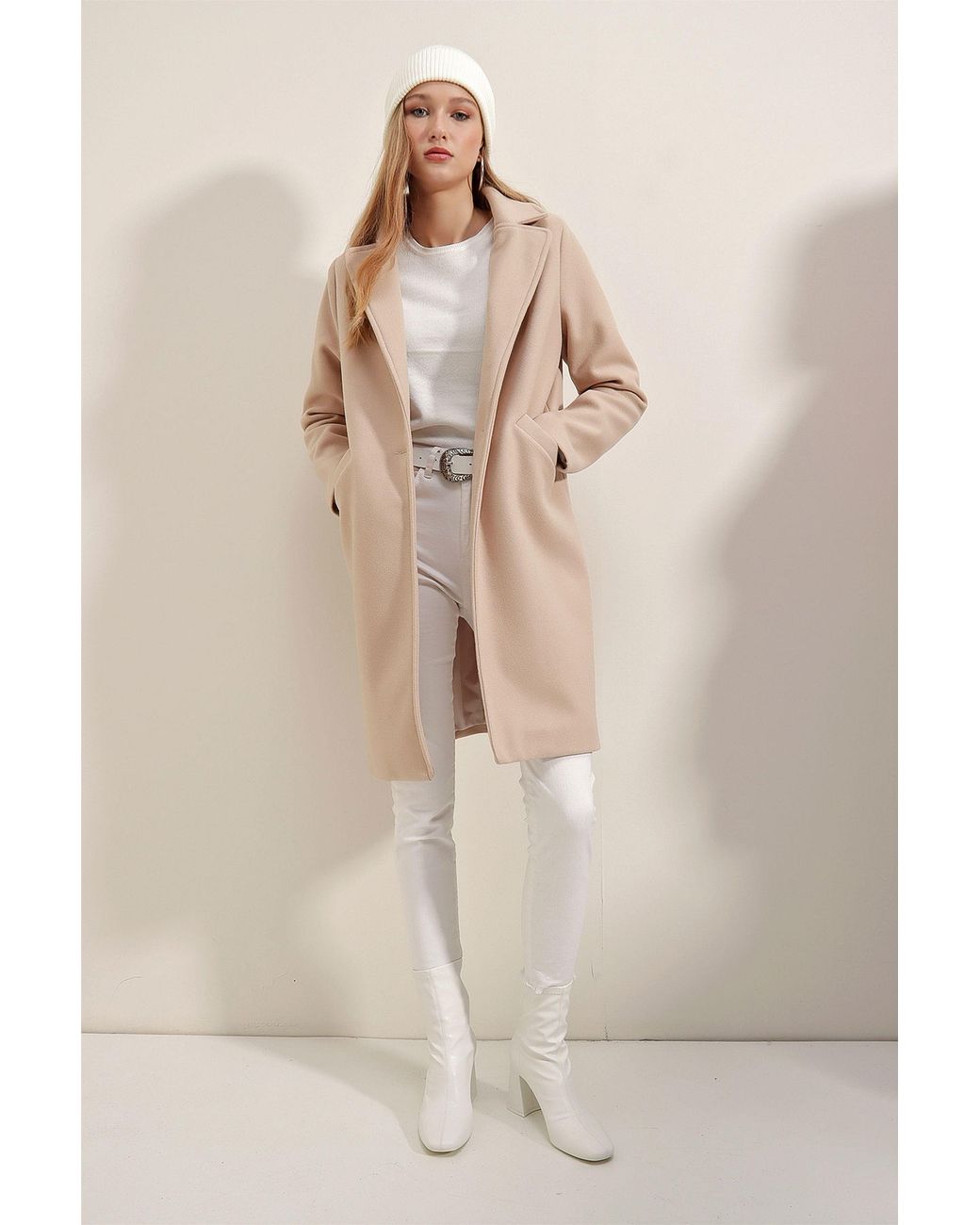 Bigdart Natural Buttoned Long Coat With Pockets