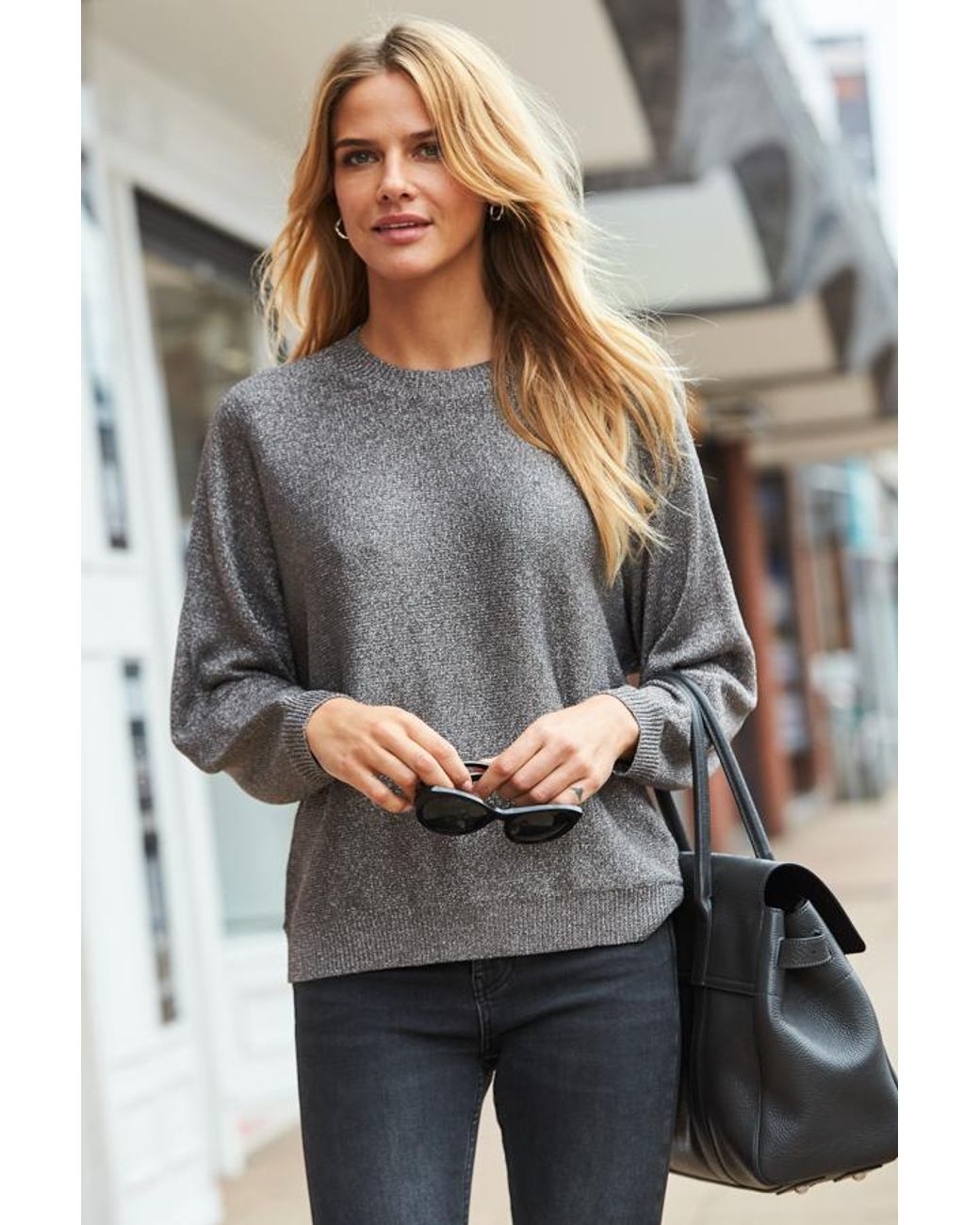 Sosandar Gray Metallic Knit Jumper