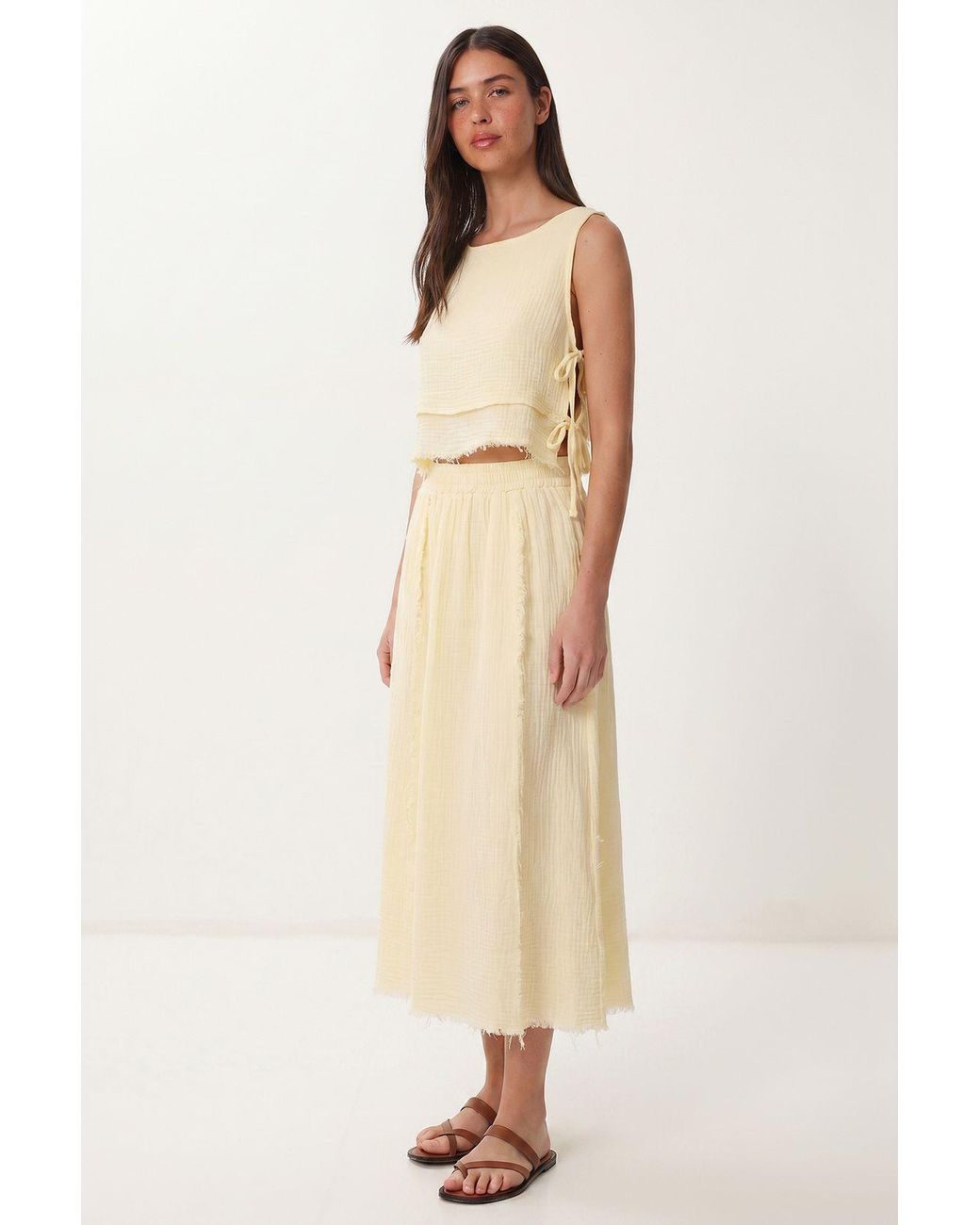 Happiness İstanbul Natural Cotton Sleeveless Blouse And Midi Skirt Set