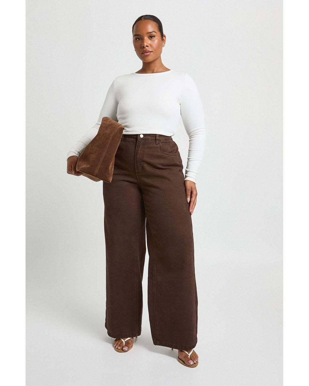Boohoo Brown Plus Washed Straight Leg Jean