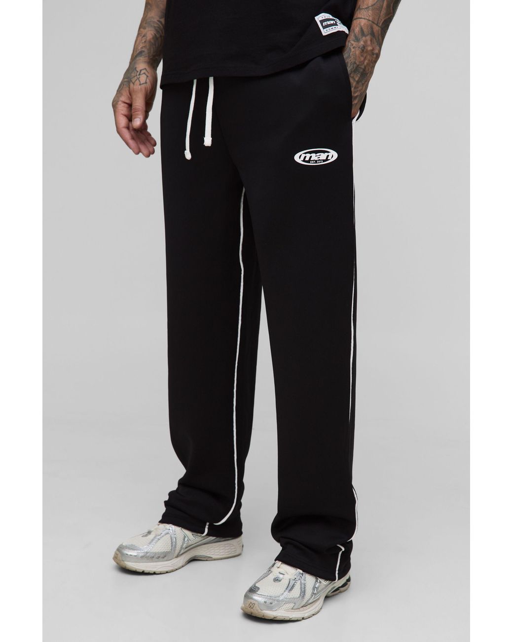 BoohooMAN Black Tall Tricot Print Oversized Joggers for men