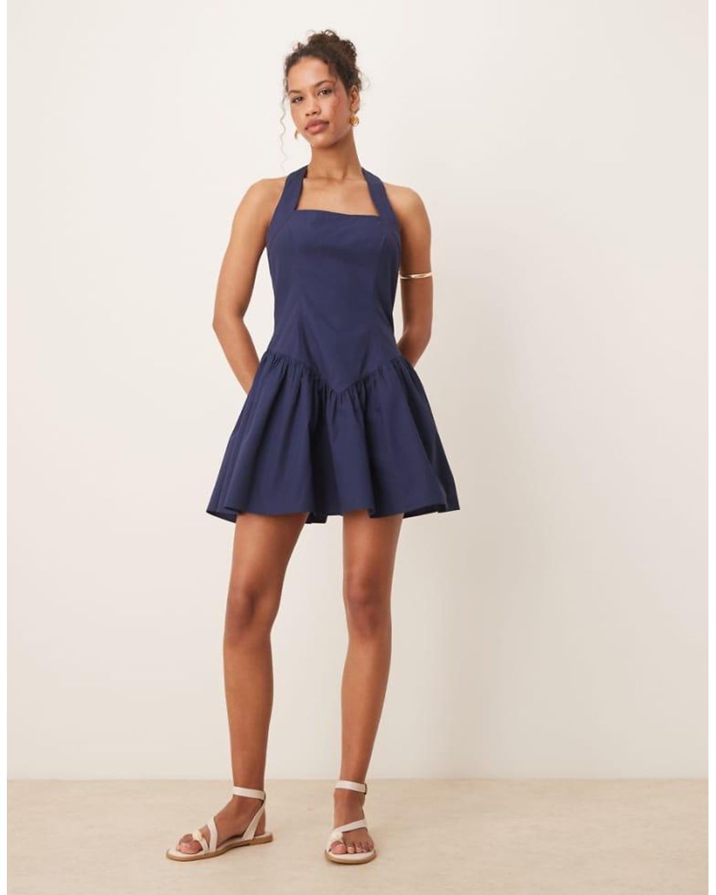 ASOS Blue Halter Mini Sundress With Ruffle Hem