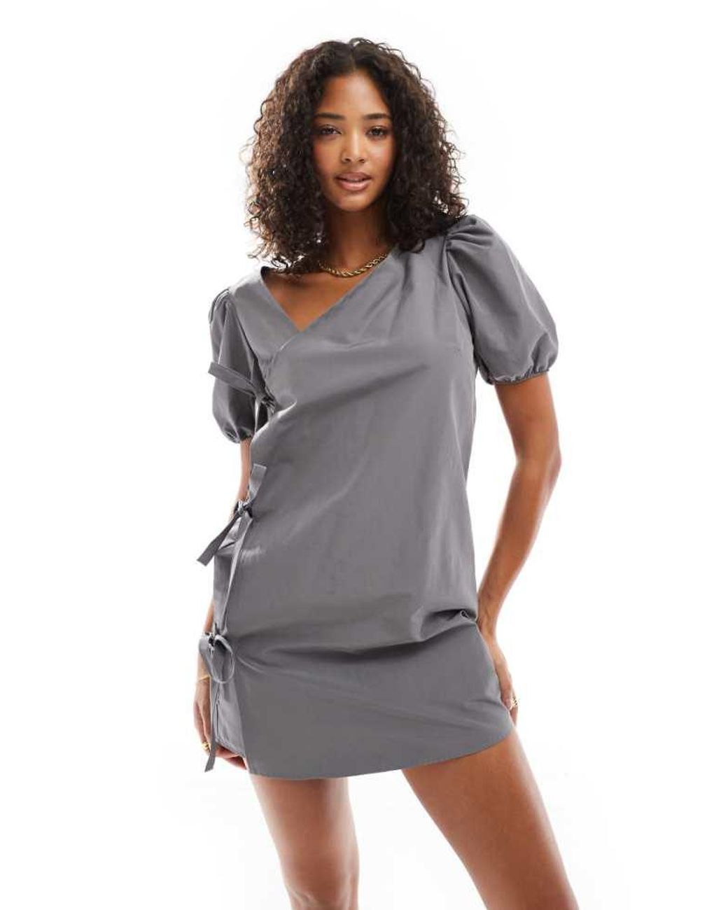 ASOS Gray Asym Tie Side Mini Dress