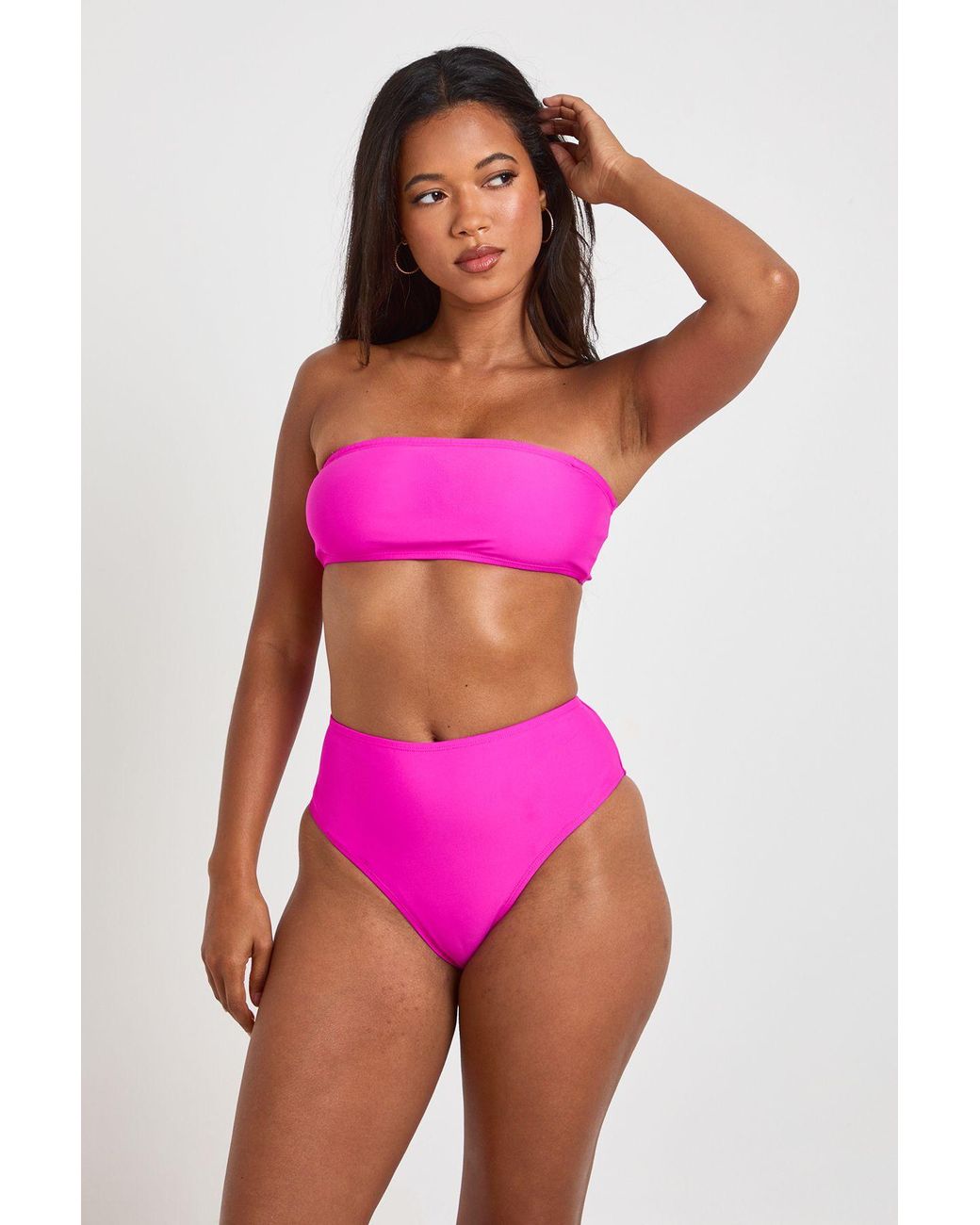 Boohoo Pink Essentials Detachable Strap Bandeau Bikini Top
