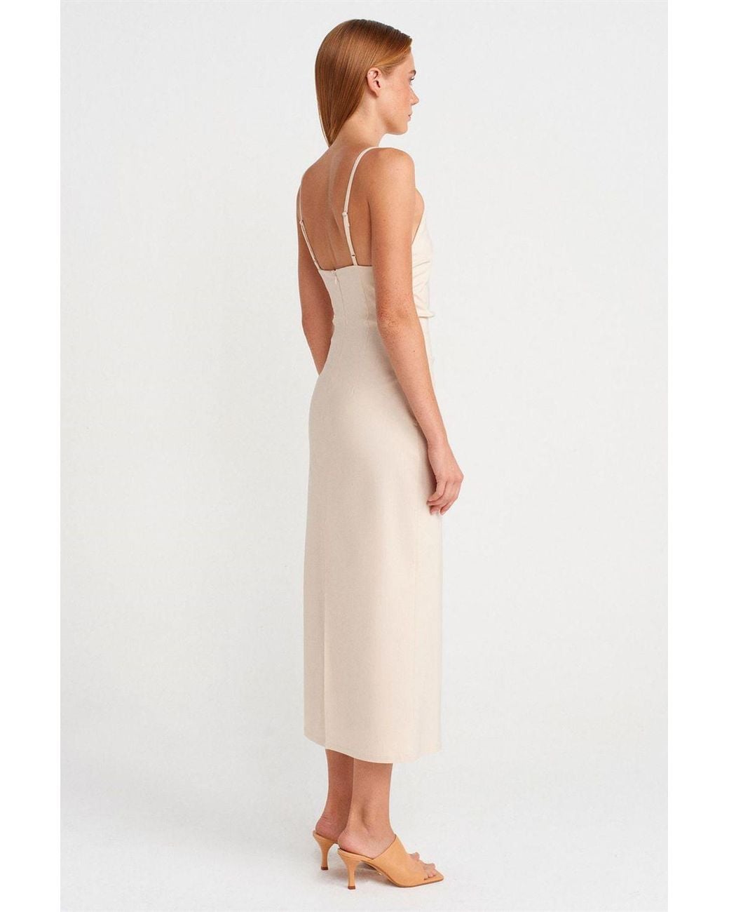 Dilvin Natural Sleeveless Bodycon Midi Dress