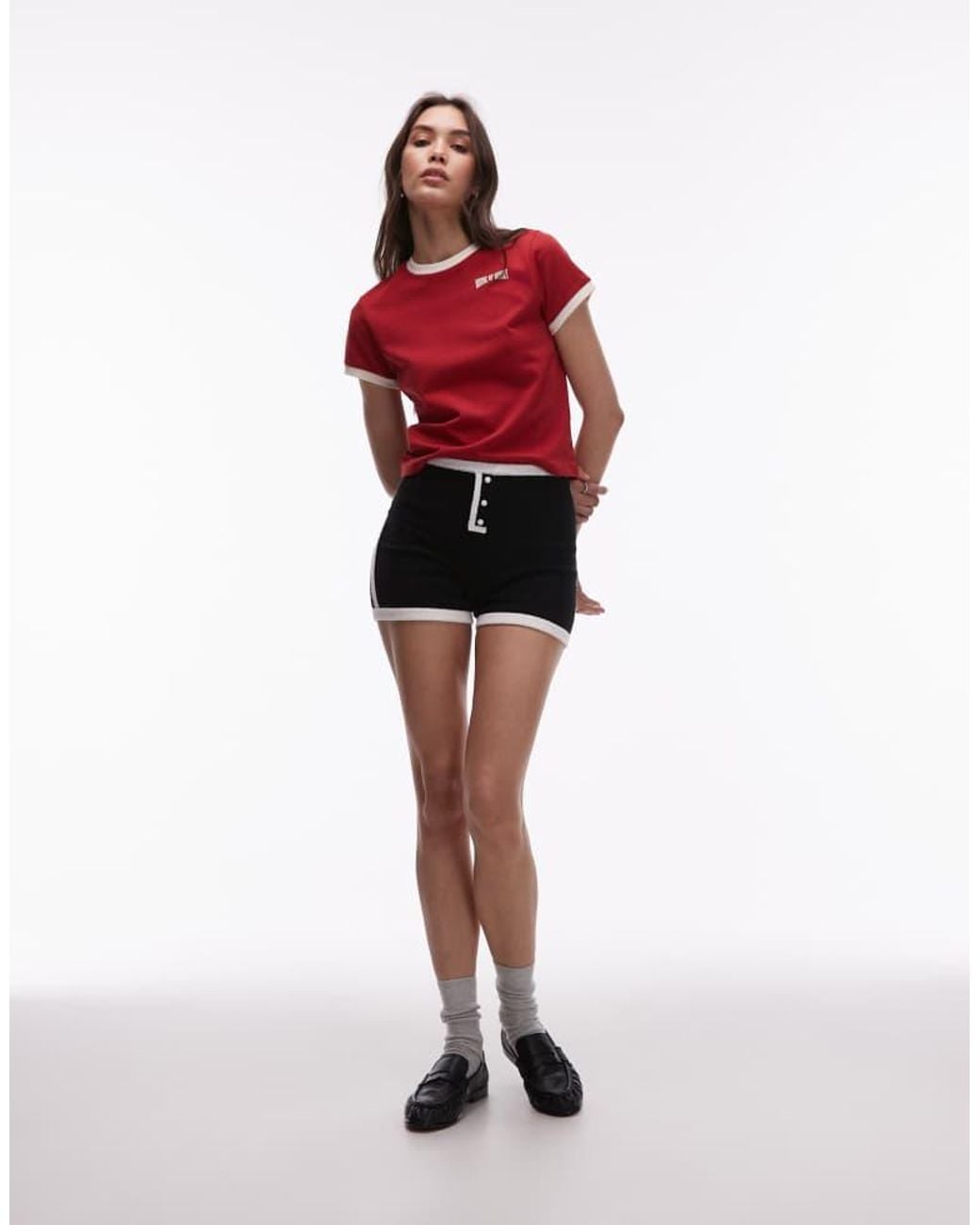 House Of Sunny Red Contrast Hot Pants