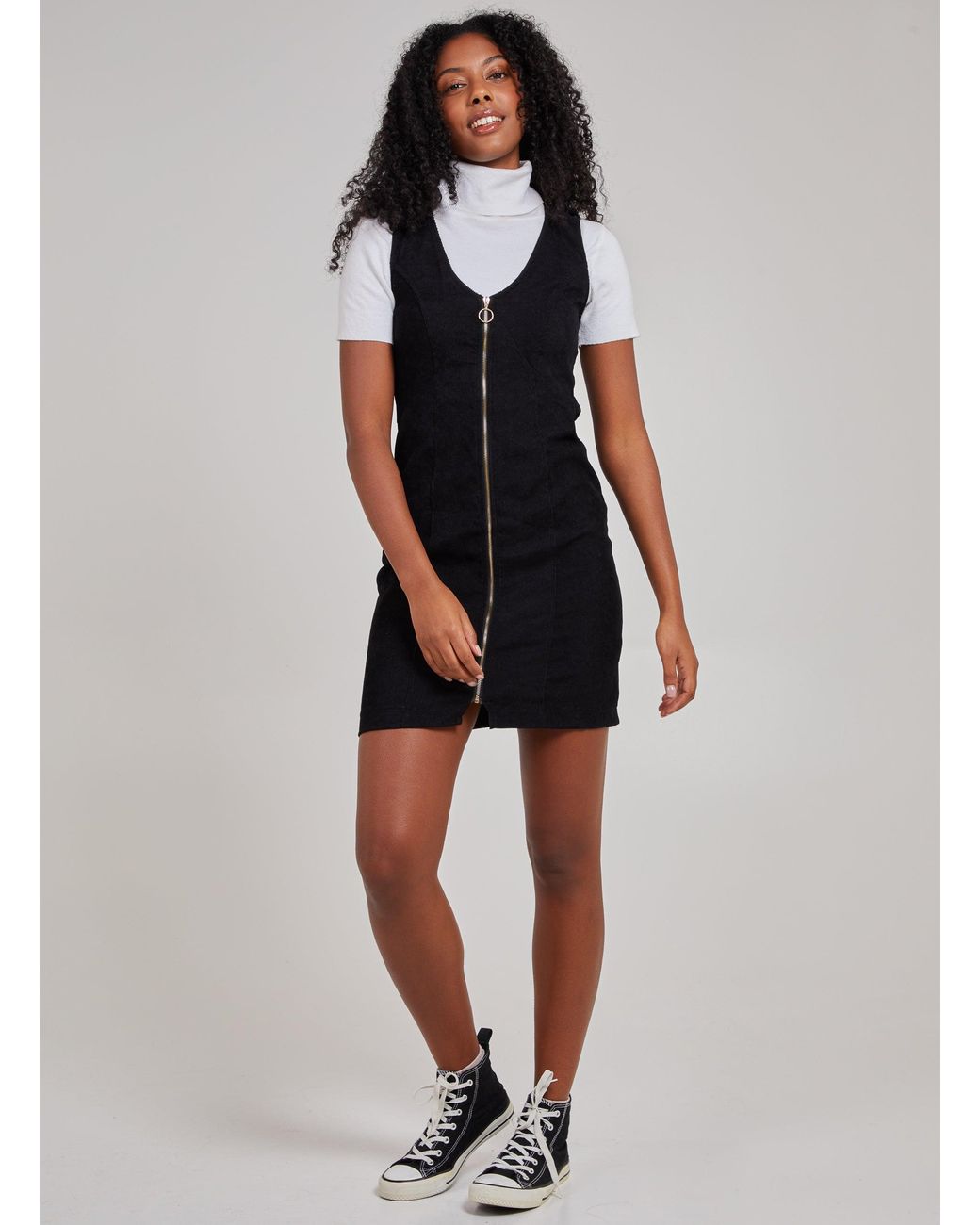 Pink Vanilla Black Zip Through Corduroy Dress