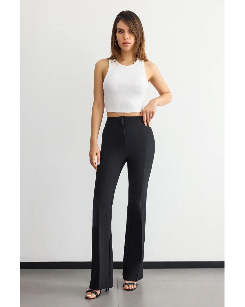Hiccup White High-Waist Straight-Leg Trousers With Zip-Up