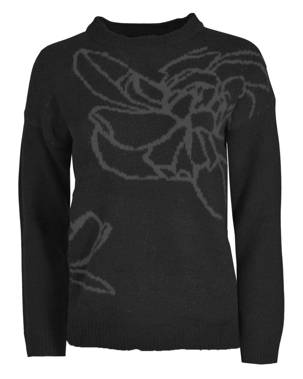 love knitwear Black Floral Art Crew Neck Jumper