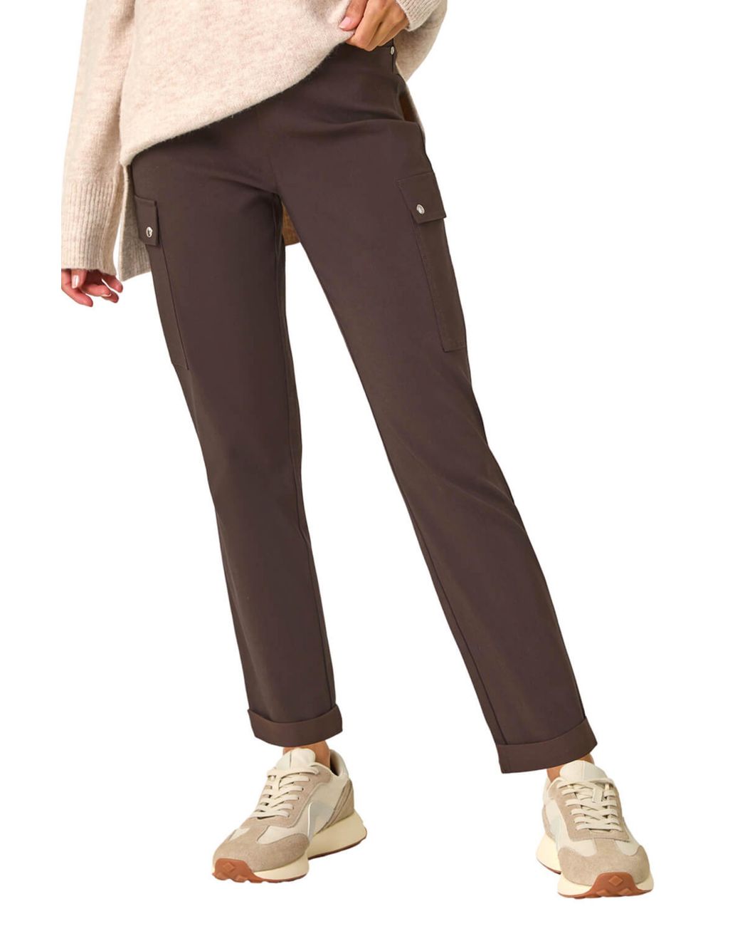 Roman Black Turn Up Stretch Cargo Trousers