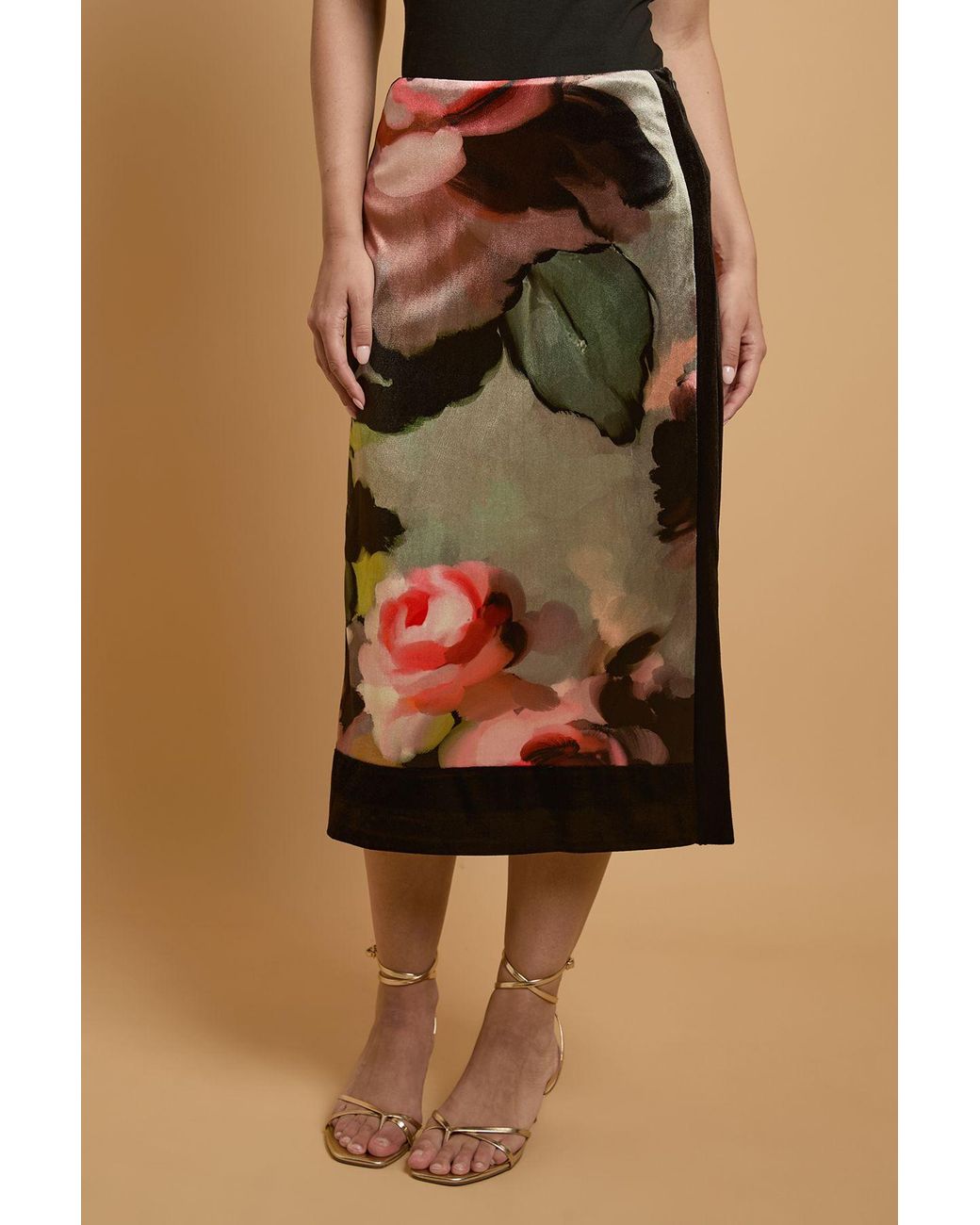 Oasis Natural Statement Rose Velvet Midi Skirt