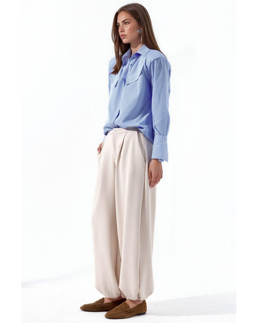 Busem White Cotton Blend Pants