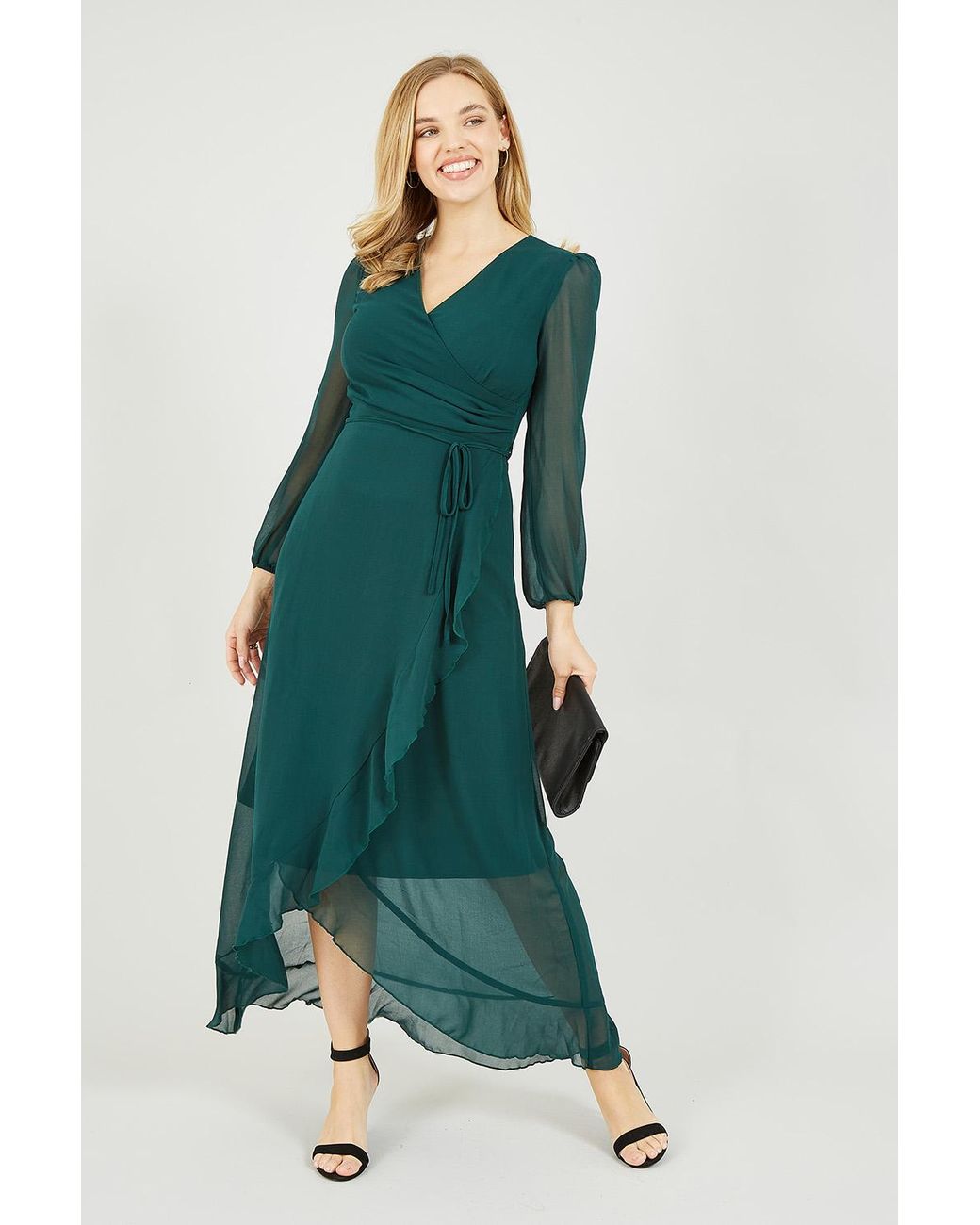 Mela London Dipped Hem Wrap Effect Maxi Dress in Green Lyst UK