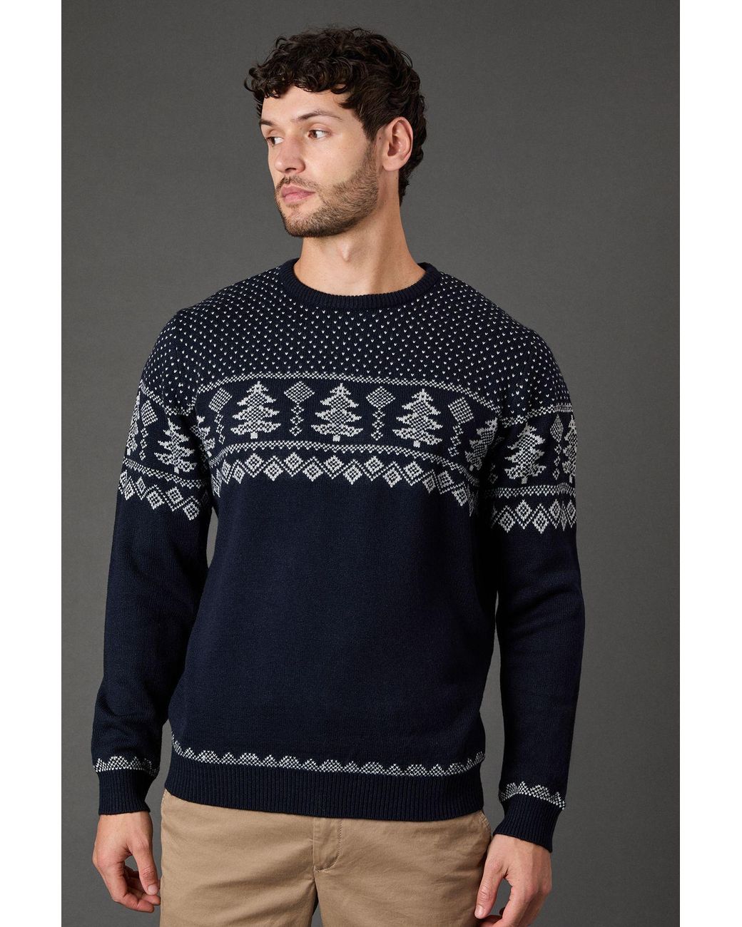 MAINE Blue Knitted Christmas Jumper for men