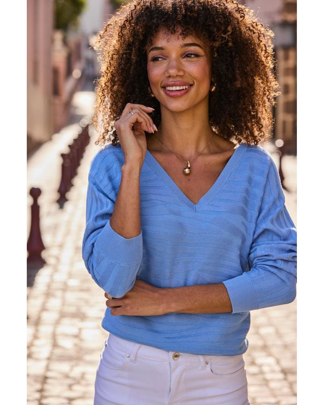 Sosandar Blue Sky Textured Jacquard Jumper