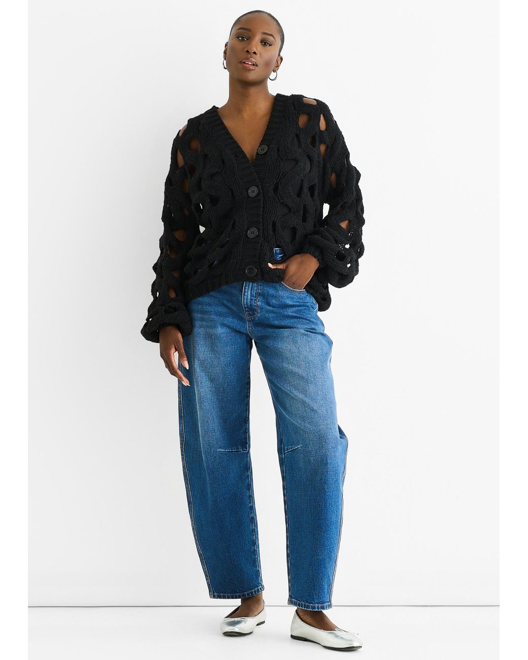 Gini London Blue Hollow Chunky Knit Cardigan