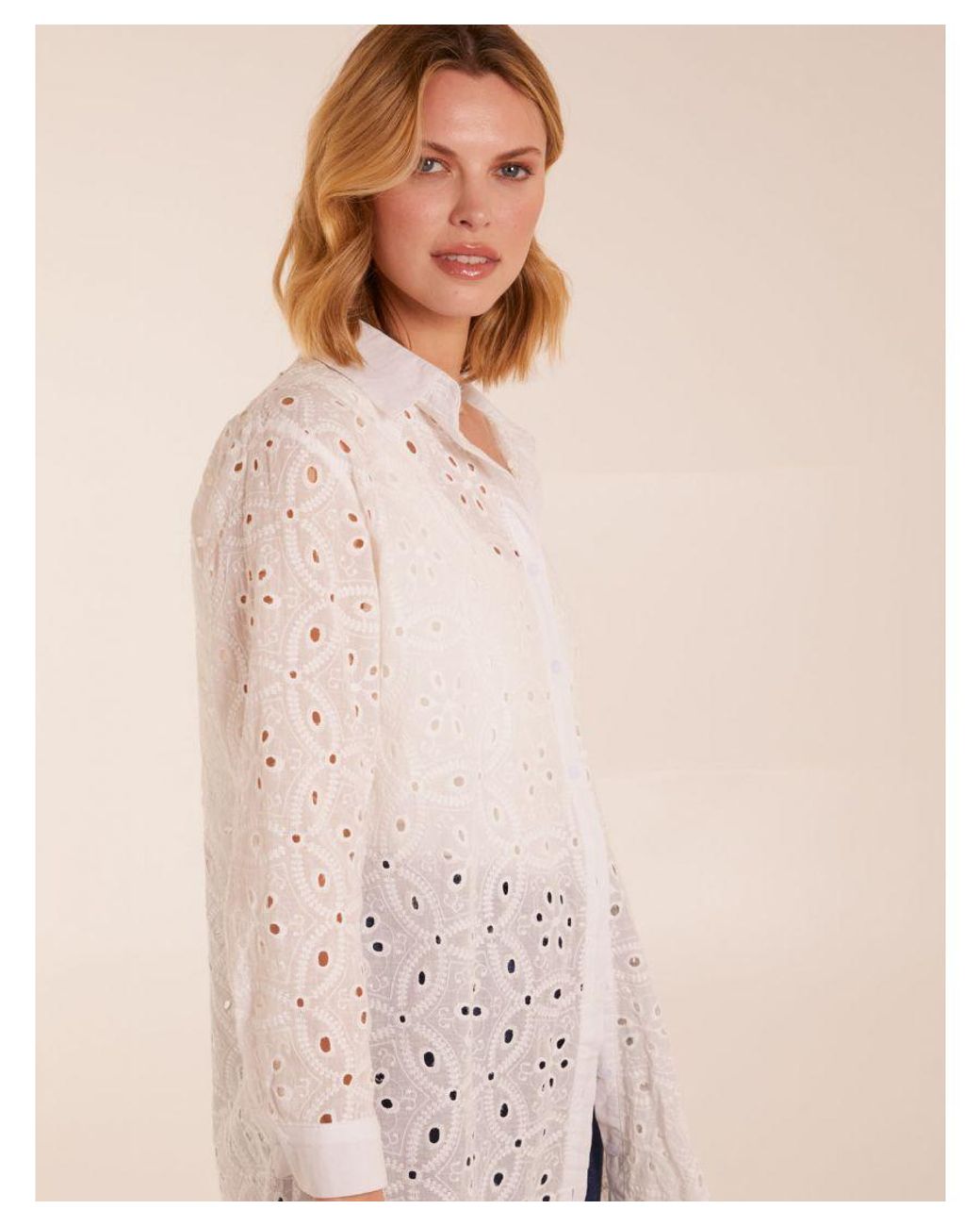 Blue Vanilla Natural Crochet Detailed Long Sleeve Shirt