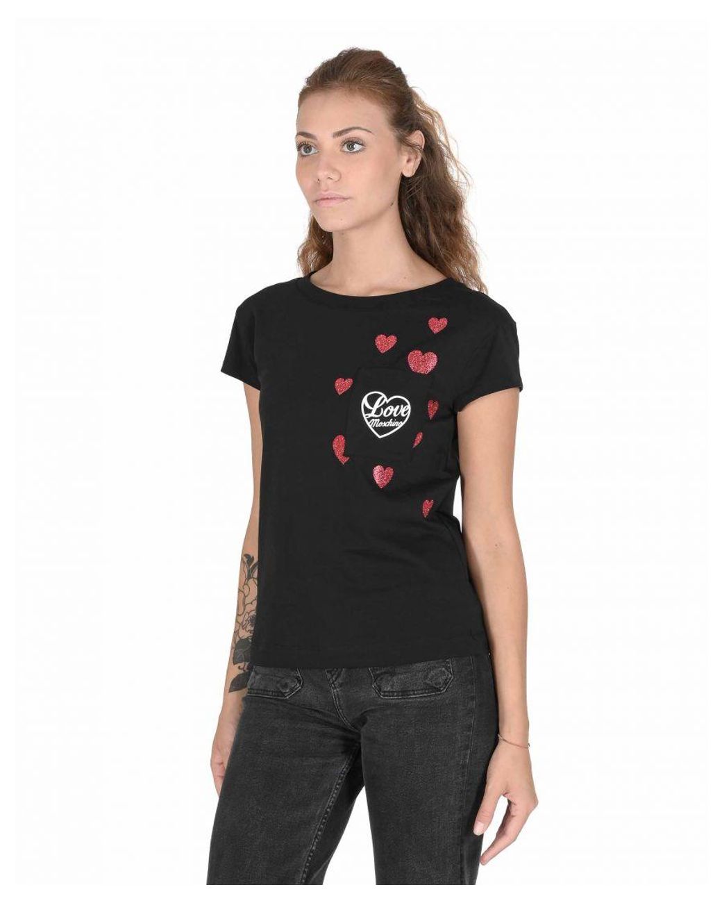 Love Moschino Black Heart Print Pocket Tshirt Short Sleeves