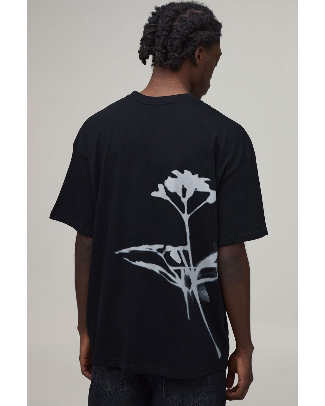 BoohooMAN Blue Oversized Floral Back Print T-Shirt for men