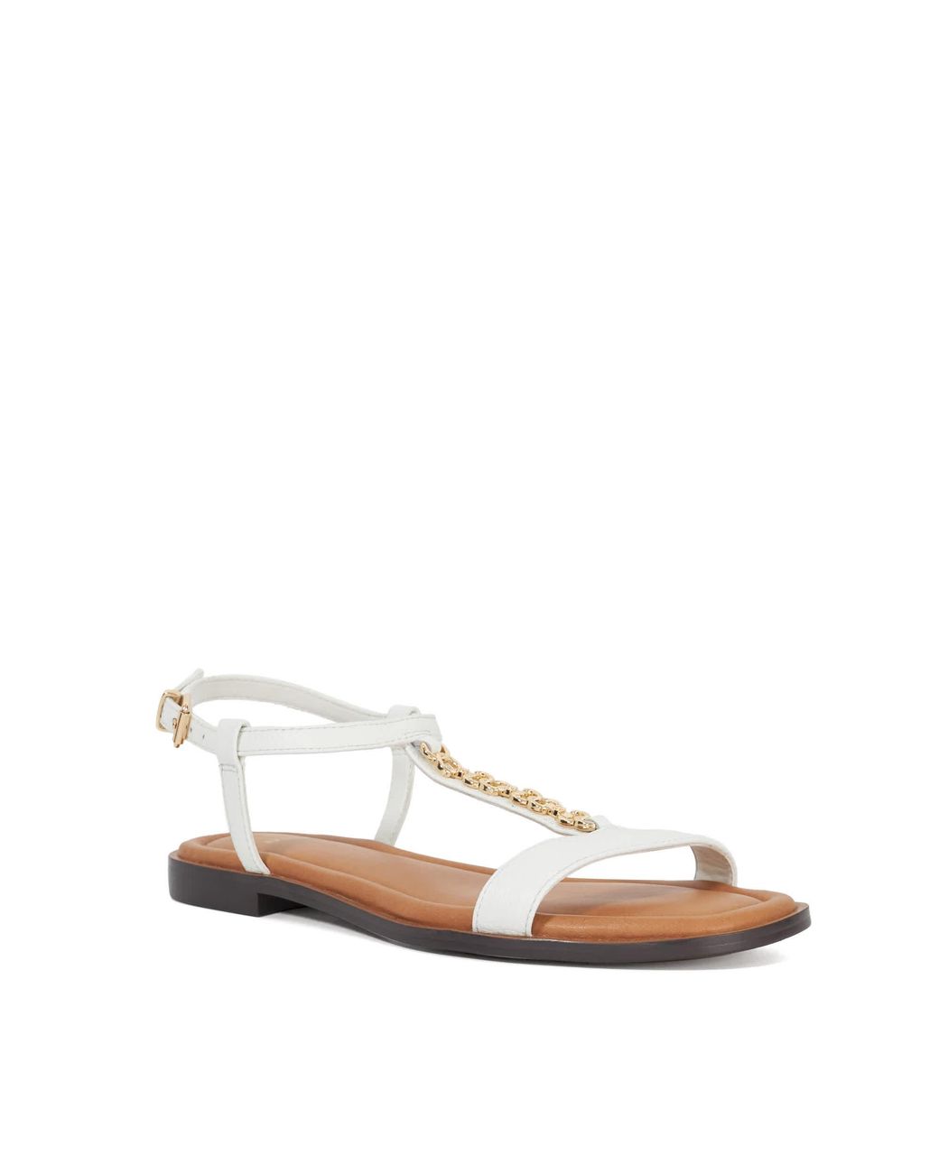Dune White Lollipops Leather Chain Detail Open Toe Sandals