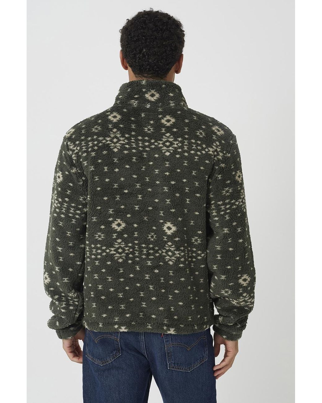 Brave Soul Gray Patterned Quarter Zip Borg Fleece for men