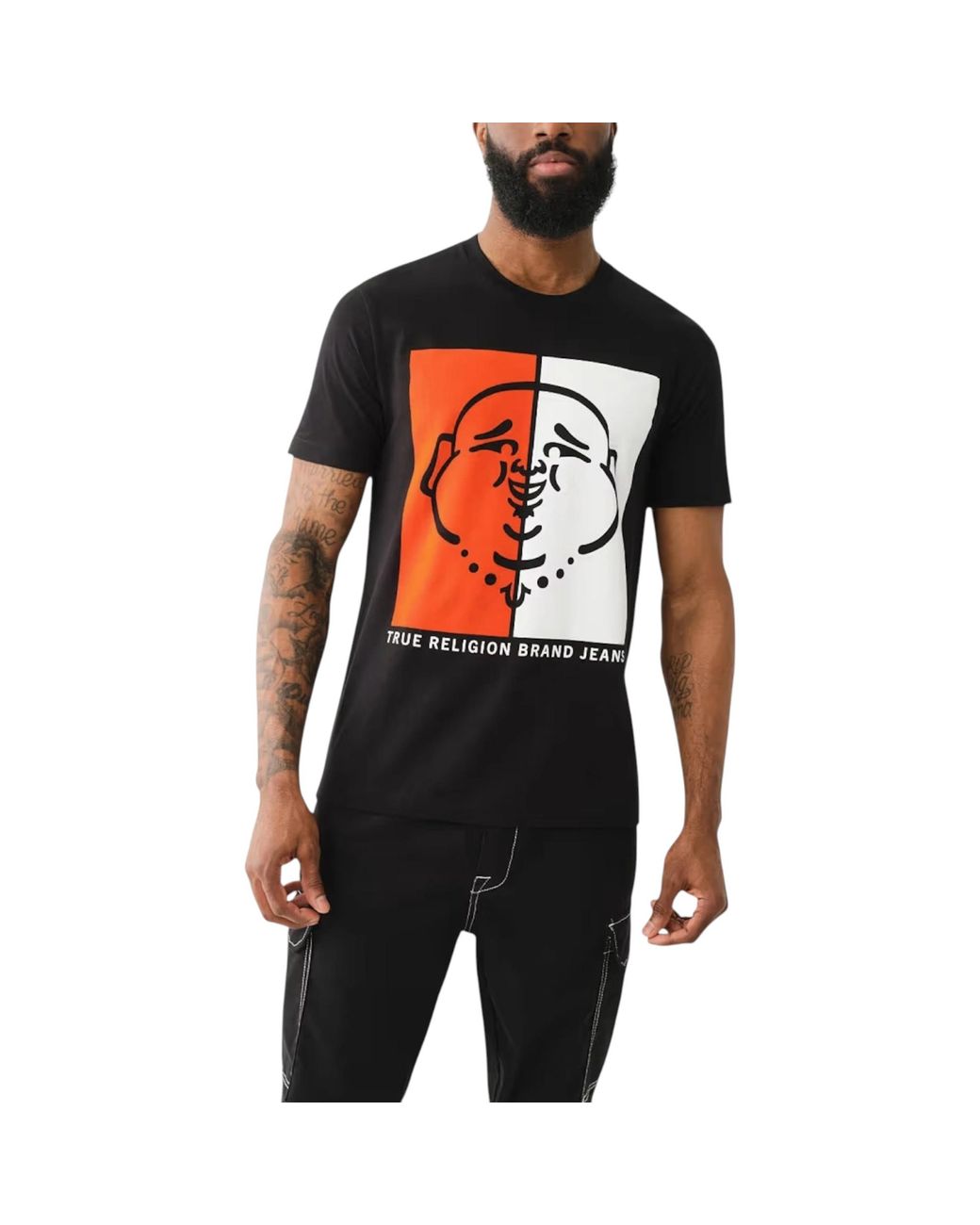 Tommy Hilfiger Black True Religion 108323 Graphic T Shirts Logo Crew Neck Half Sleeve Summer Tee for men