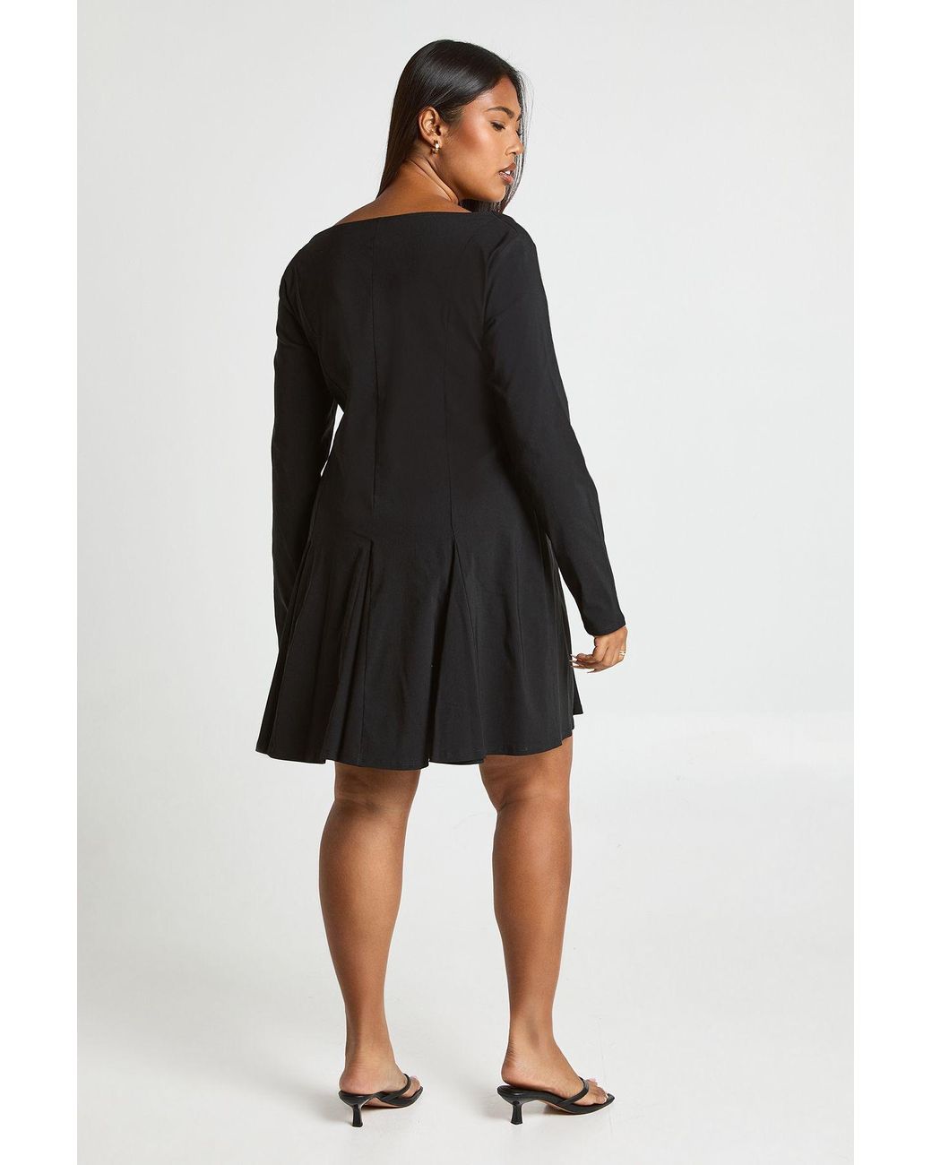 Boohoo Black Plus Sweetheart Neckline Godet Skater Dress