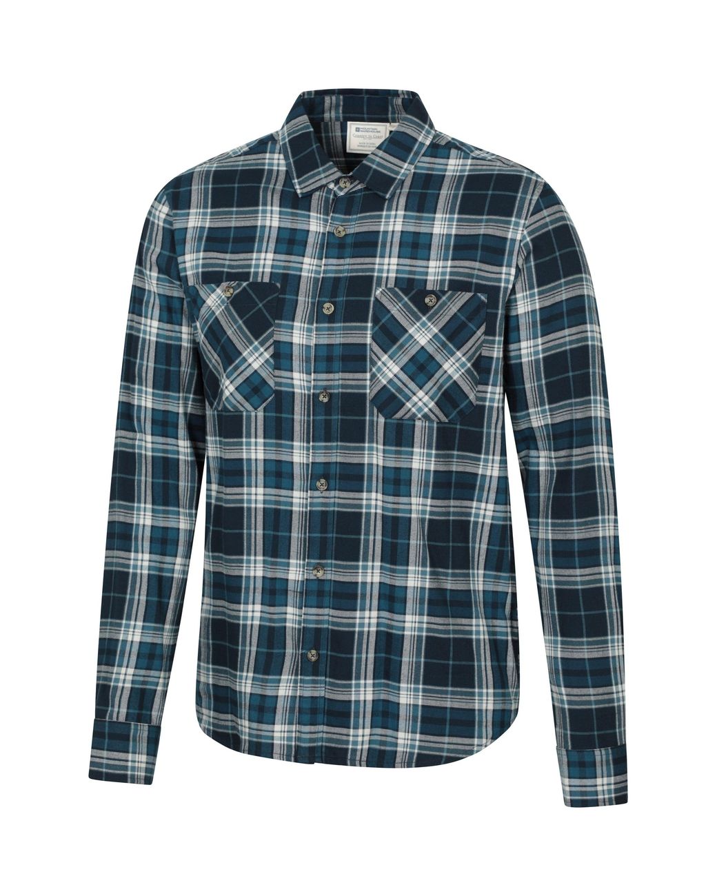 Mountain Warehouse Blue 'Maine' Flannel Shirt Warm & Cosy Long Sleeve Check Button-Up Casual Top Cotton for men