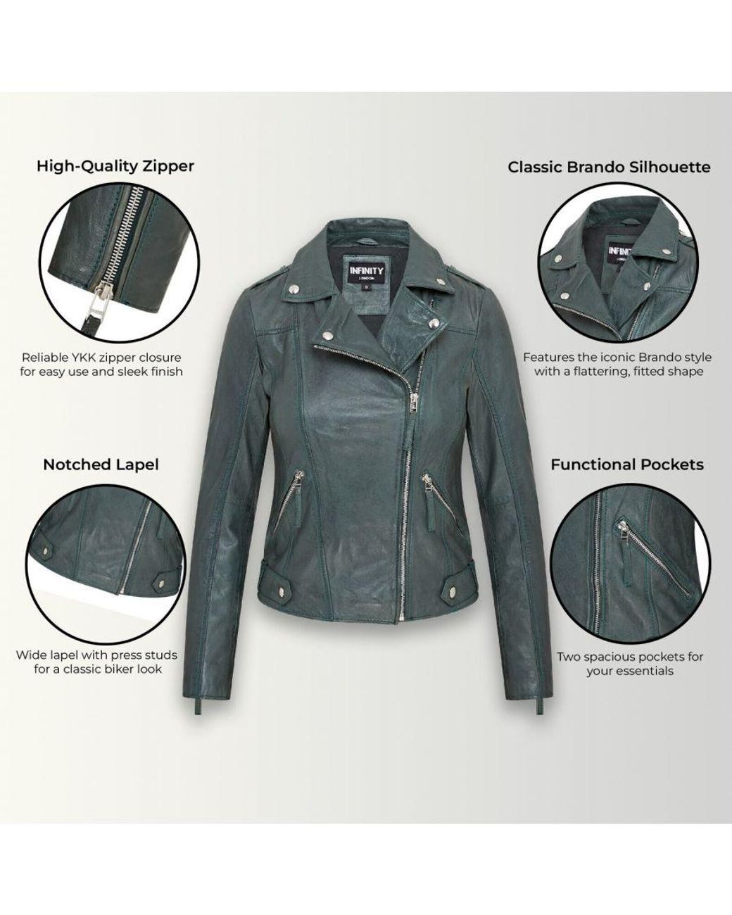 Infinity Leather Green Biker Jacket