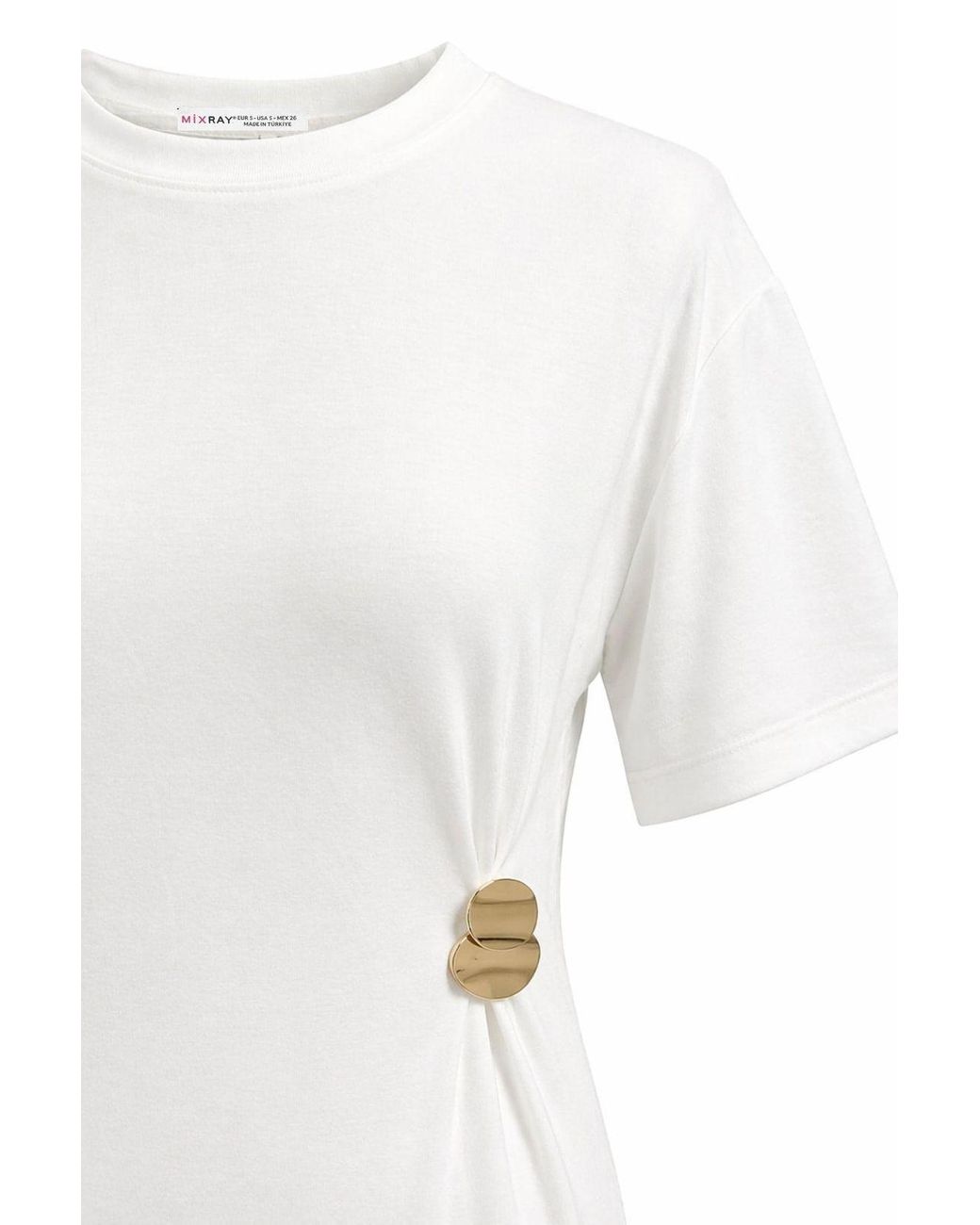 MixRay White Crew Neck Mini T-Shirt Dress With Stone Accessory
