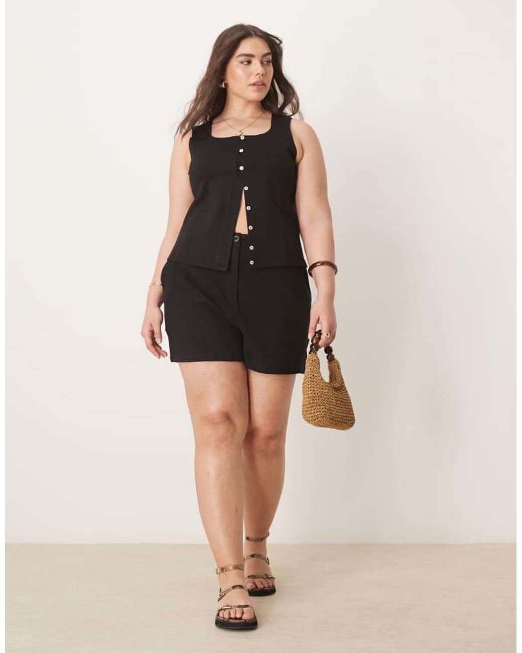 ASOS Black Design Relaxed Dad Shorts With Linen