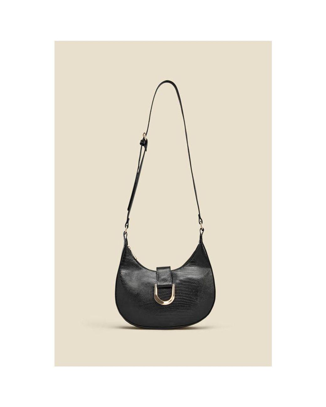 Sosandar Blue Snake Hoop Clasp Scoop Longline Shoulder Bag Faux Leather