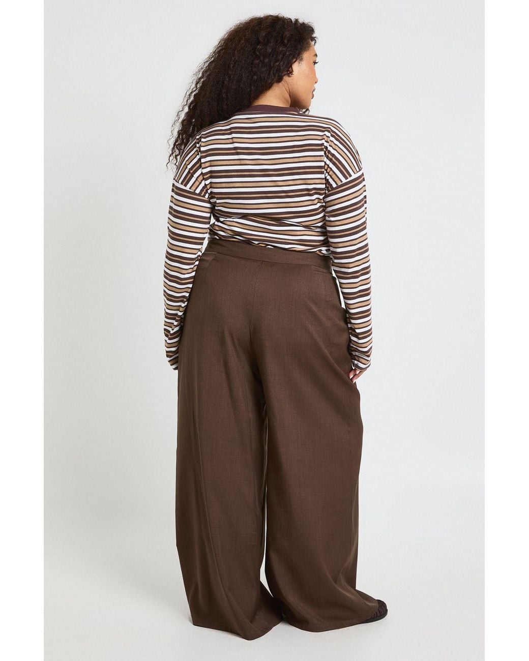 Boohoo Brown Plus Marl Pleated Wide Leg Trouser