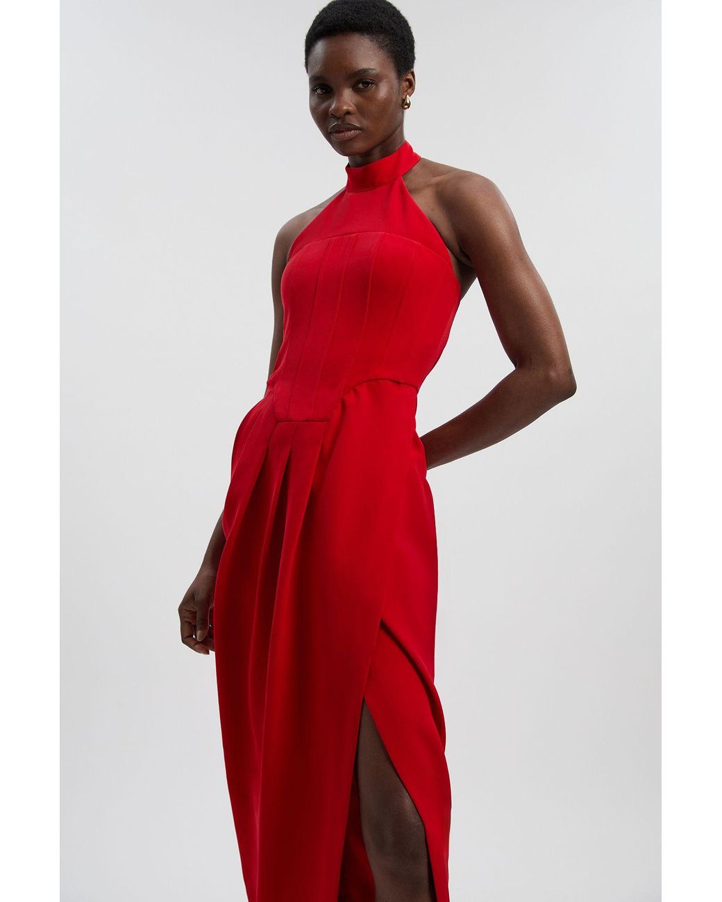 Karen Millen Soft Tailored Halter Neck Midi Dress