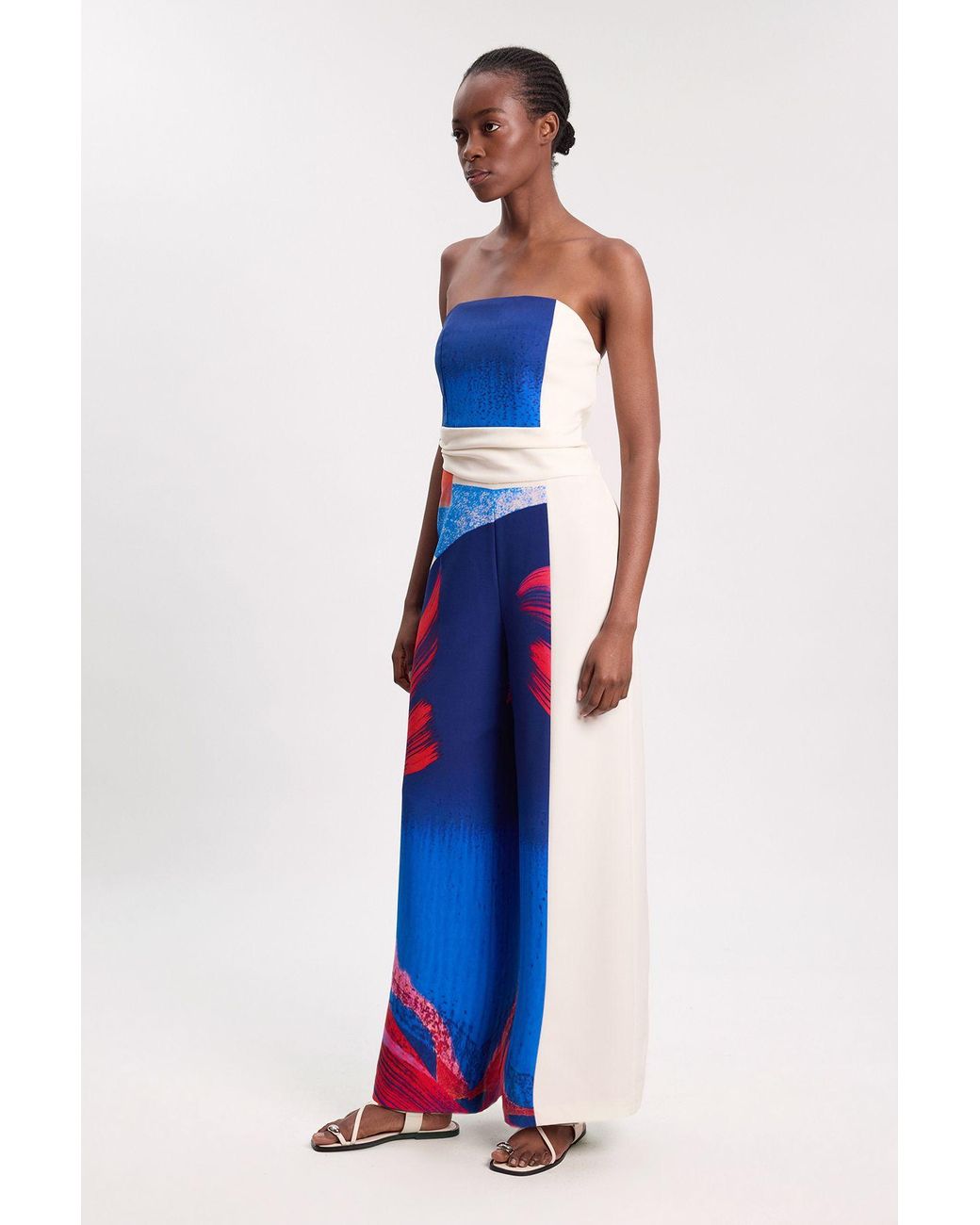 Karen Millen Blue Petite Soft Tailored Colour Block Bandeau Jumpsuit