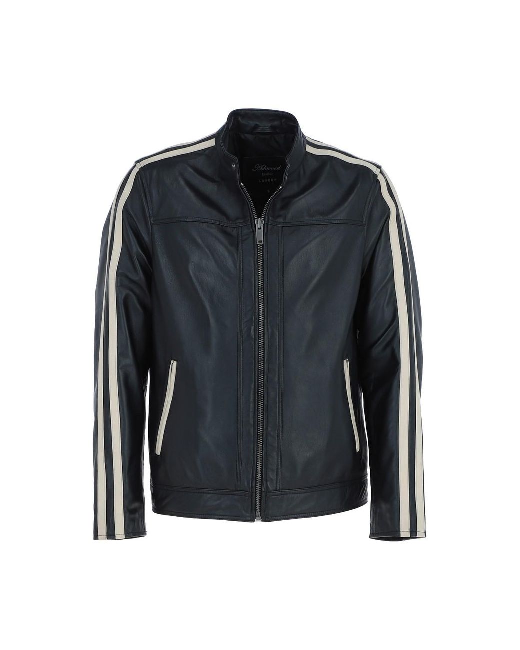 Ashwood Leather Black 'Milano Vero' Real Biker Jacket With Cream Contrast Stripes for men