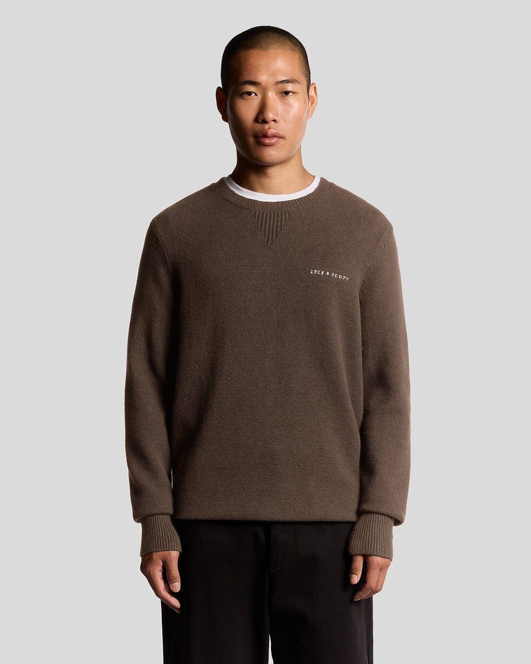 Lyle & Scott Brown Knitted Script Crew Neck Jumper for men